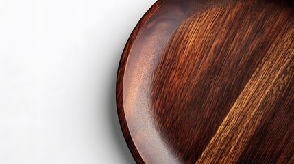 Rich Brown Wooden Plate Texture Background, Closeup Detail of Dark Wood Grain, Empty Round Dish