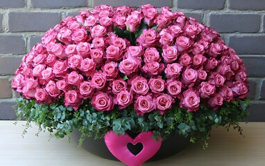 Massive Pink Rose Bouquet in Black Bowl Valentine's Day