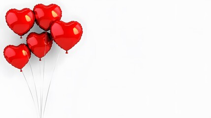 Romantic Red Heart Balloons Floating White Background
