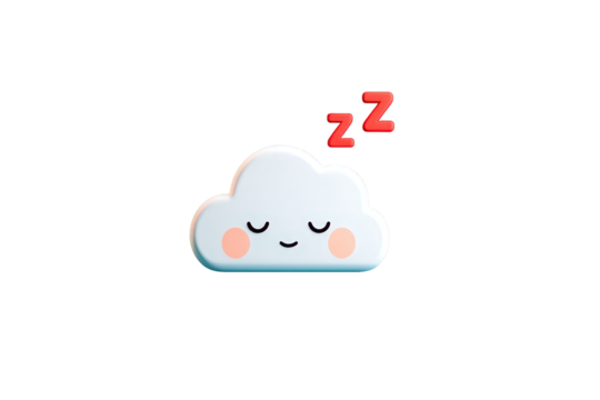 Cute Sleepy Cloud Emoji with Blush Cheeks and Red Z Z Z on Transparent Background