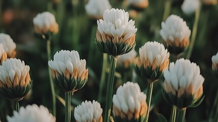 Close-up of Delicate White and Brown Flowers in a Field