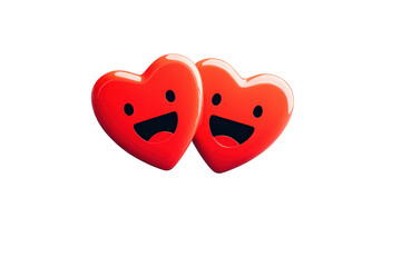 Two Red Heart Shaped Smiling Characters on Transparent Background for Valentine's Day or Love Theme