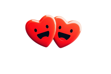 Two Red Heart Shaped Smiling Characters on Transparent Background for Valentine's Day or Love Theme