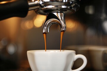 Barista's View of a Coffee Machine Making Espresso
