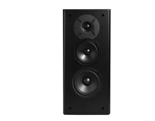 Front View of Black Speaker Tower with Multiple Speakers, Isolated PNG