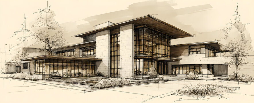 Esquisse d'architecte d'un projet de construction