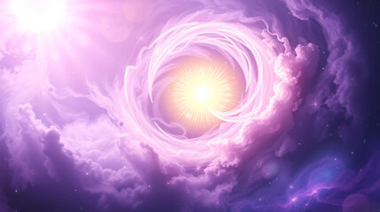A luminous orb, pulsating with ethereal energy, rests within a swirling nebula of purple and blue.