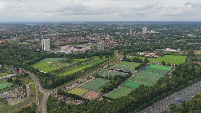 Drone panorama of Utrecht&rsquo;s Stadion Galgenwaard football stadium facility