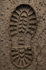 Detailed footprint impression on dry earth showcasing texture and design
