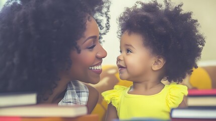 Close-up Happy Black Mother and Daughter Smiling