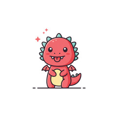 Adorable kawaii red baby dragon with teal spikes sticking its tongue out playfully.
