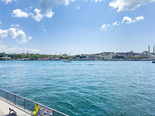  Scenic view of the Sea of Marmara from the street of Istanbul. The photo conveys an atmosphere of tranquility, travel and discovery.