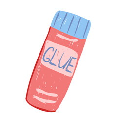 Glue stick with removable cap. Vector hand drawn illustration for school stationery design, study materials and craft projects
