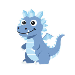 Naklejka premium A cute smiling blue cartoon ice dragon with crystalline spikes and small wings.