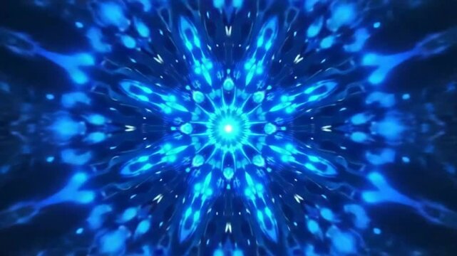 Abstract blue technology futuristic kaleidoscopic background. dynamic symmetric pattern.