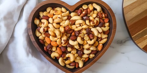 Delicious Mixed Nuts in Heart-Shaped Bowl