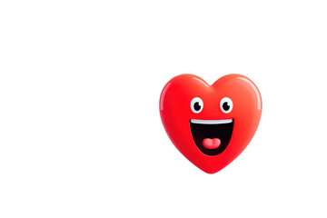 Cartoon Red Heart Emoji with Happy Facial Expression on Transparent Background
