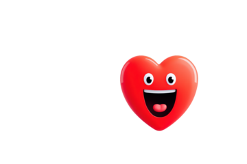 Cartoon Red Heart Emoji with Happy Facial Expression on Transparent Background