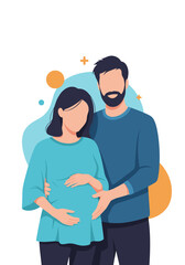 Loving couple embracing pregnant belly, anticipating new life with joy and tenderness.