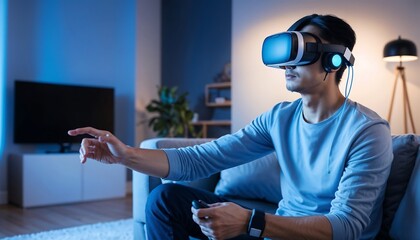 Man using VR headset at home - Metaverse
