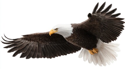 Obraz premium Bald Eagle in Flight with Spread Wings on White Background