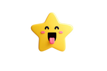 Cute Yellow Star Toy with Happy Face and Pink Cheeks on Transparent Background