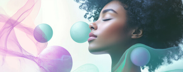 Serene Woman with Abstract Flowing Elements in a Dreamlike Scene