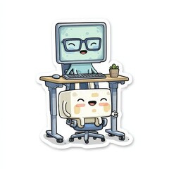 Naklejka premium Smiling Computer Characters at an Office Desk