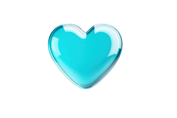 Bright Blue Heart Icon in Glossy Style on Transparent Background