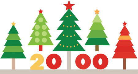 Festive vector collection of christmas trees and 2000 year celebration decorative elements