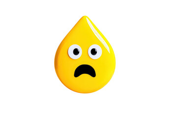 Yellow Droplet Character with Wide Eyes and Sad Mouth on Transparent Background