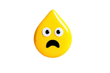 Yellow Droplet Character with Wide Eyes and Sad Mouth on Transparent Background