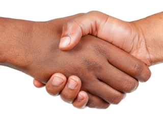 Two dark-skinned hands clasped in a firm handshake, Isolated On White Background, Png Transparent