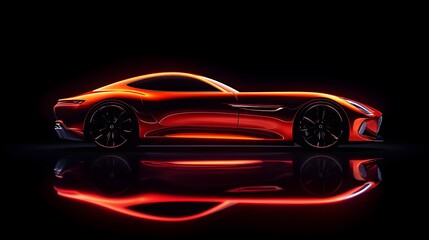 Naklejka premium Sleek red sports car profile night reflection
