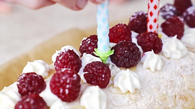 Delicious raspberry cake decorated for a birthday celebration