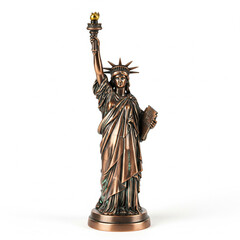 A copper statue of liberty figurine isolated on white