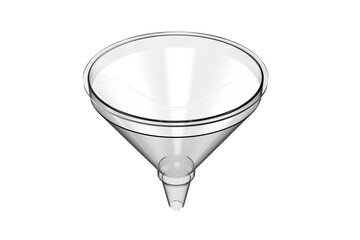 Essential transparent plastic funnel, high-resolution isolated on white, ideal for chemistry lab experiments, kitchen pouring, and industrial fluid transfer. A versatile scientific and domestic tool.