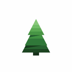 Obraz premium Modern geometric Christmas tree icon with layered green triangular shapes and a simple trunk.