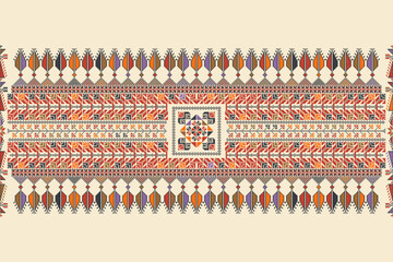 Traditional Tatreez embroidery horizontal seamless pattern, Palestinian border. Scalable vector design for print, background, template
