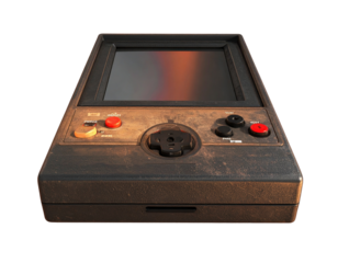  Front View of Classic Handheld Game Console, 3D Render, Isolated Transparent Background PNG