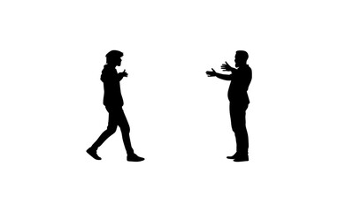 Silhouette image of two men interacting.