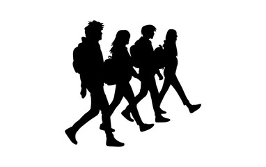 A simple, impactful silhouette of four teenagers walking, likely to school or during a break.