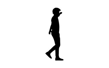 A simple, bold silhouette of a child walking, looking away from the camera.