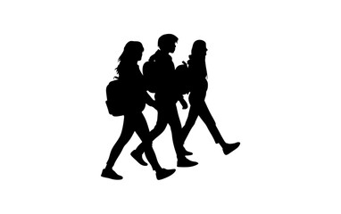 Silhouette image of three young women walking, likely students, conveying a sense of companionship and daily life.