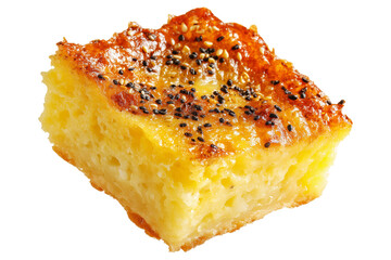 Pastel de Choclo baked corn casserole with crispy top, placed isolated on white transparent background, concept of South American Cuisine