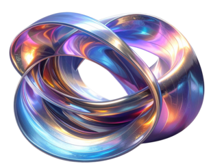  Twisting Metallic Iridescent Ribbon Shape, Abstract 3D Fluid Form, Isolated