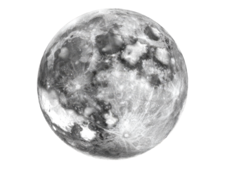 Full moon high resolution lunar surface crater details, Isolated On White Background, Png Transparent