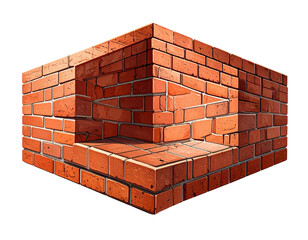 Floating Brick Wall Corner Block with Soft Shadow, Minimalist PNG Isolated