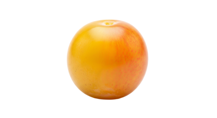 A plum displays its golden and red hues against the , showing off its smooth skin and round shape.