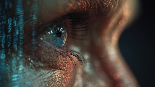 ai eye is looking through a matrix of the space and time matter on humanity, ultra-realistic photography